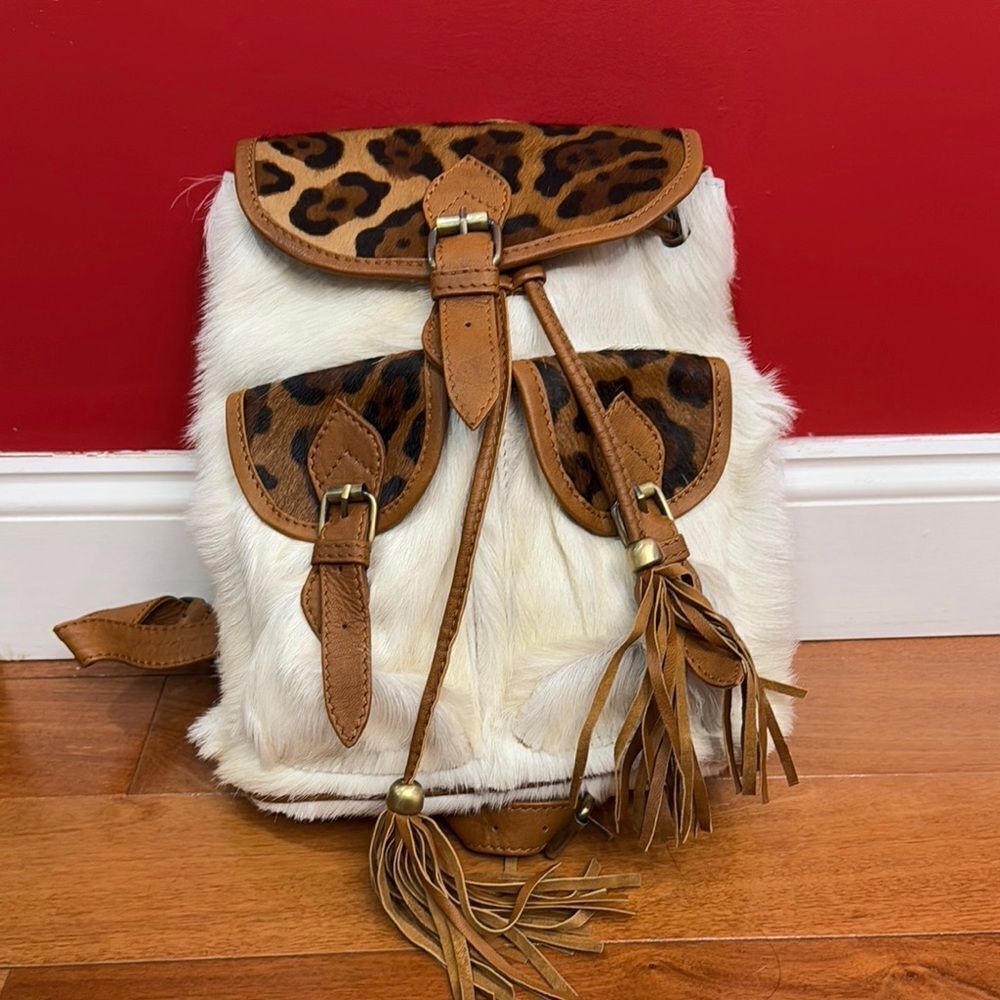 Jaded Gypsy Backpack Leopard Print And White Fur Women's Backpack